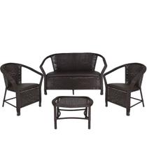 Conjunto Namoradeira e 2 Poltronas com Assento Estofado e Mesa Navegantes - Marrom/Tabaco Conjunto Namoradeira e 2 Poltronas com Assento Estofado e Mesa Navegantes - Marrom/Tabaco