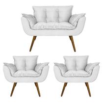 Conjunto Namoradeira e 2 Poltronas Estofadas Hall de Entrada Opala Corano Branco - LM DECOR Conjunto Namoradeira e 2 Poltronas Estofadas Hall de Entrada Opala Corano Branco - LM DECOR