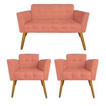 Conjunto Namoradeira e 2 Poltronas Para Consultório Clínica Melissa Suede Coral - DL Decor