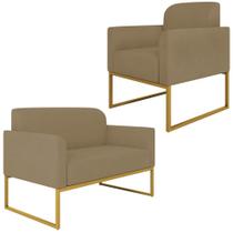 Conjunto Namoradeira e Poltrona Decorativa Isabella Base Industrial Suede Nude/Dourado G19 - Gran Belo Conjunto Namoradeira e Poltrona Decorativa Isabella Base Industrial Suede Nude/Dourado G19 - Gran Belo