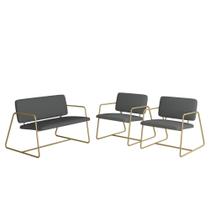 Conjunto Namoradeira E Poltronas Sintra Industrial Dourado/cinza - M.a