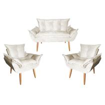 Conjunto Namoradeira Opala Com 02 Poltrona Opala Suede Bege - Hellen Decor