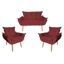 Conjunto Namoradeira Opala Com 02 Poltrona Opala Suede Bordô - Hellen Decor