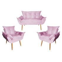 Conjunto Namoradeira Opala Com 02 Poltrona Opala Suede Rose - Hellen Decor