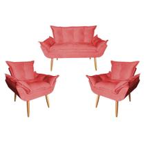 Conjunto Namoradeira Opala Com 02 Poltrona Opala Suede Vermelho - Hellen Decor