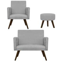 Conjunto Namoradeira, Poltrona Beatriz e Puff Sofia Palito Tabaco Sala de Espera Suede Cinza