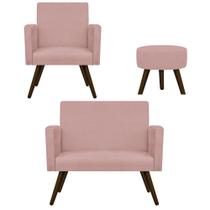 Conjunto Namoradeira, Poltrona Beatriz e Puff Sofia Palito Tabaco Sala de Espera Suede Rosê