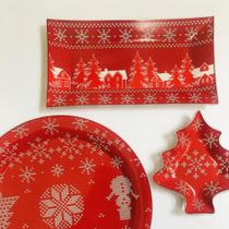 Conjunto Natalino: Travessa, Petisqueira, Prato para Bolo Conjunto Natalino: Travessa, Petisqueira, Prato para Bolo