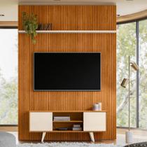 Conjunto New Panorama painel com prateleira e Rack Cinamomo/Off-White