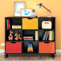 Conjunto Nicho Organizador Zuri 9 Espaços com Rodízios Preto + Kit 3 Gavetas Coloridas Conjunto Nicho Organizador Zuri 9 Espaços com Rodízios Preto + Kit 3 Gavetas Coloridas