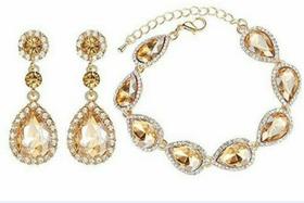 Conjunto Noivas Brincos & Pulseira Gotas Folheados a Ouro Conjunto Noivas Brincos & Pulseira Gotas Folheados a Ouro