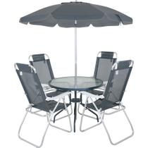 Conjunto Noronha 4 Cadeira em Aluminio + Mesa + G-sol Cinza Bel Conjunto Noronha 4 Cadeira em Aluminio + Mesa + G-sol Cinza Bel