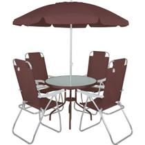 Conjunto Noronha 4 Cadeiras em Aluminio + Mesa + G-sol Marrom Bel