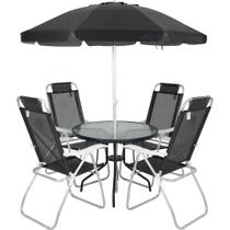 Conjunto Noronha 4 Cadeiras em Aluminio + Mesa + G-sol Preto Bel Conjunto Noronha 4 Cadeiras em Aluminio + Mesa + G-sol Preto Bel