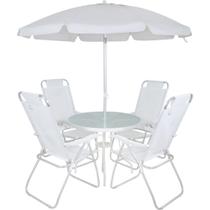 Conjunto Noronha em Aluminio 4 Cadeiras + Mesa + G-Sol Branco Bel Conjunto Noronha em Aluminio 4 Cadeiras + Mesa + G-Sol Branco Bel