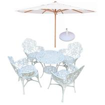 Conjunto Nova Hera com Mesa 4 Cadeiras Alumínio Fundido + Guarda Sol para Jardim e Piscina