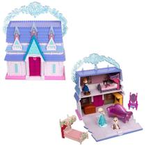 Conjunto oficial de microbrinquedos Frozen Castle da DISNEY STORE, o conjunto de microbrinquedos inclui microbonecos de Elsa, Anna e Olaf, brinquedo de viagem, conjunto de brinquedos portáteis com alça, brinquedos de viagem com revelações surpreendentes