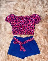 Conjunto Oncinha Pink cropped bermuda