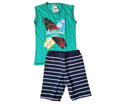 Conjunto Ondas Incríveis Infantil Verão Camisa e Short Camiseta Regata com Bermuda kit 2 peças Baby Boy Bebe