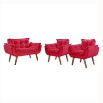 Conjunto Opalla 1 Namoradeira e 2 Poltronas Pés em Madeira D Salla Suede