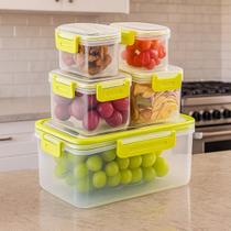 Conjunto Organizador 5 Potes De Plástico Com Tampa E Cesto Escorredor Dreno Hermético Transparente Lavagem Alimentos Frutas Legumes Verduras Geladeira Conjunto Organizador 5 Potes De Plástico Com Tampa E Cesto Escorredor Dreno Hermético Transparente Lavagem Alimentos Frutas Legumes Verduras Geladeira