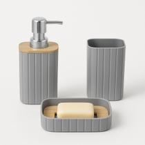 Conjunto Organizador de Banheiro 3 Peças Cinza - Quanhe Conjunto Organizador de Banheiro 3 Peças Cinza - Quanhe