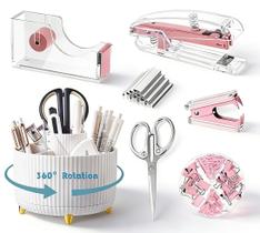 Conjunto Organizador de Mesa Rosa Gawsey com Porta-canetas Giratório 360
