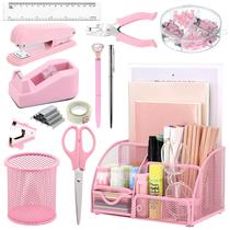 Conjunto organizador de mesa SYMDROMIA 13 em 1 com grampeador e fita rosa