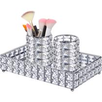 Conjunto organizador de porta-pincéis de maquiagem Skyley Crystal x3