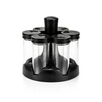 Conjunto Organizador Porta Condimentos Temperos Zug 6 Potes de Vidro com Suporte Giratório Preto