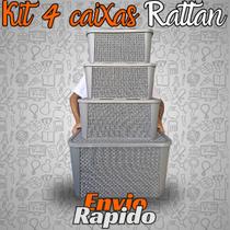 Conjunto Organizador Rattan Preto Com 4 Peças (5,8/8,8/17/42) Caixa Organizadora