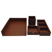 Conjunto Organizadores de Mesa para Escritório em Couro Marrom 4 Peças AL0011 BTC