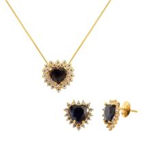 Conjunto Ouro 18k Coração Gargantilha Colar + Brincos 45 cm