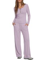 Conjunto Outfit Darong 2025, outono, 2 peças, calça Henley Top Wide Leg Conjunto Outfit Darong 2025, outono, 2 peças, calça Henley Top Wide Leg