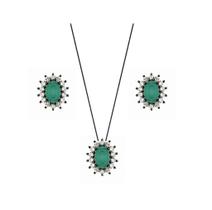 Conjunto oval turmalina fusion banhado a ródio negro