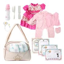 Conjunto P Bebê Reborn Roupa Fralda e Bolsa Maternidade Bege