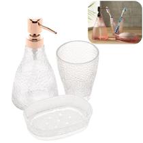 Conjunto P/ Pia Banheiro 3 Peças Luxo Rose Elegant Vidro Lyor