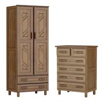 Conjunto p/ Quarto Imbuia Guarda-Roupa Multiuso Flex 2 Portas 2 Gavetas Cômoda 6 Gavetas Madeira Maciça Pinus - Cavazotto