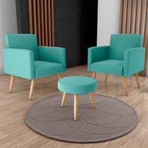 Conjunto p/ Sala Dallas 2 Poltronas Decorativas e 1 Puff Veludo Deluxe Sofistic Verde - Matrix