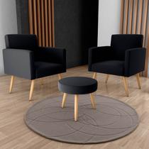 Conjunto p/ Sala Dallas 2 Poltronas Decorativas e 1 Puff Veludo Inca Preto - Matrix Conjunto p/ Sala Dallas 2 Poltronas Decorativas e 1 Puff Veludo Inca Preto - Matrix