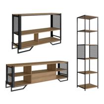 Conjunto p/ Sala Rack e 2 Estantes Industrial Mel Conjunto p/ Sala Rack e 2 Estantes Industrial Mel