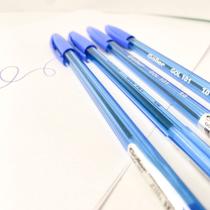Conjunto pacote 12 canetas esferográficas azul clássica escolar fofa