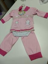 Conjunto pagão manga longa rosa claro com detalhes rosa escuro com body branco feminino Tamanho M.