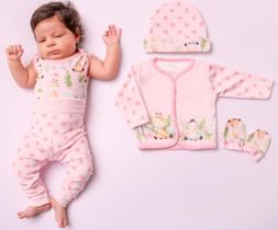 Conjunto Pagão Plush Confortável e Antialérgico Para o Bebê Safari Rosa