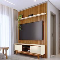 Conjunto Painel com Bancada Cesar 2 Portas Deslizantes 2 Prateleiras MDP até 65 Cinamomo/OffWhite G97 - Gran Belo