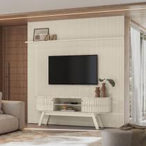 Conjunto Painel com Bancada Greene 2 Portas Deslizantes MDP até 75 Calacata/OffWhite G97 - Gran Belo
