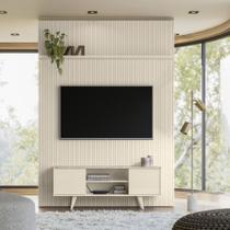 Conjunto Painel com Bancada Morpheus 2 Portas Deslizantes MDP até 65 Calacata/OffWhite G97 - Gran Belo Conjunto Painel com Bancada Morpheus 2 Portas Deslizantes MDP até 65 Calacata/OffWhite G97 - Gran Belo