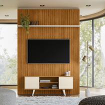 Conjunto Painel com Bancada Morpheus 2 Portas Deslizantes MDP até 65 Cinamomo/OffWhite G97 - Gran Belo