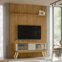 Conjunto Painel com Bancada Tremor 2 Portas Deslizantes 2 Prateleiras MDP até 65 Cumaru/Opala G97 - Gran Belo