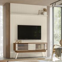 Conjunto Painel com Bancada Tremor 2 Portas Deslizantes 2 Prateleiras MDP até 65 Naturale/OffWhite G97 - Gran Belo Conjunto Painel com Bancada Tremor 2 Portas Deslizantes 2 Prateleiras MDP até 65 Naturale/OffWhite G97 - Gran Belo
